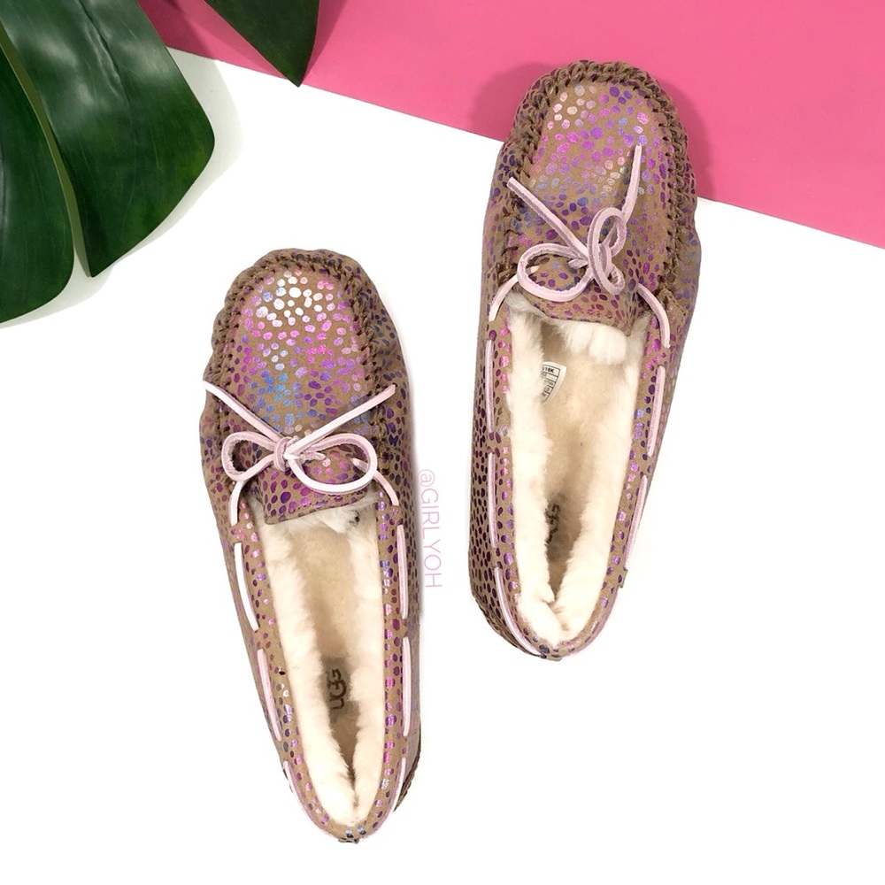 NEW UGG Dakota Metallic Spot Chestnut Moccasin Loafers 36